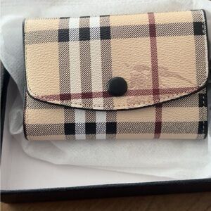 Burberry Beige Plaid Fold Wallet with Snap wallet